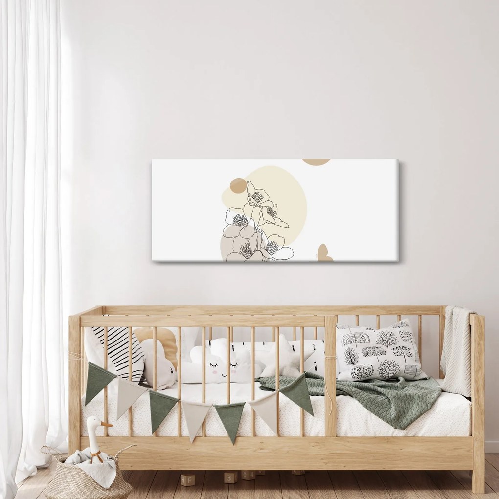 Obraz - Béžové kvety s motýľom N⁰4 (120x50 cm)