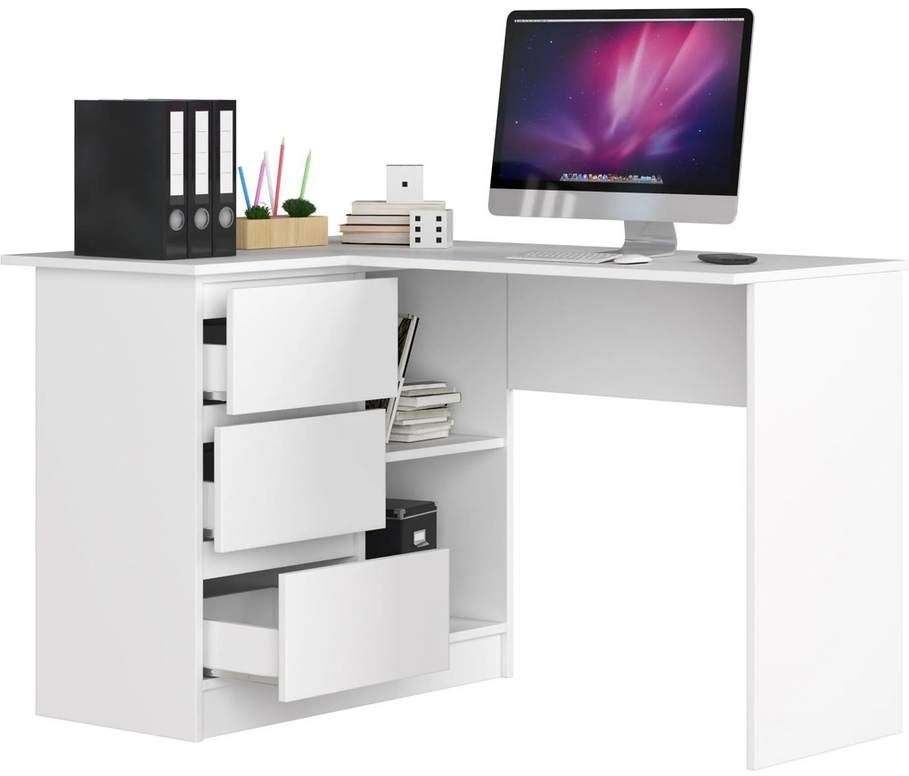 Rohový PC stolík Bodhi (biela) (L). Akcia -12%. Vlastná spoľahlivá doprava až k Vám domov. 1128557