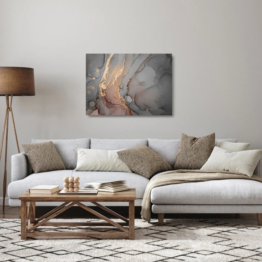 Sklenený obraz  - Šedo-zlatý mramor (70x50 cm)
