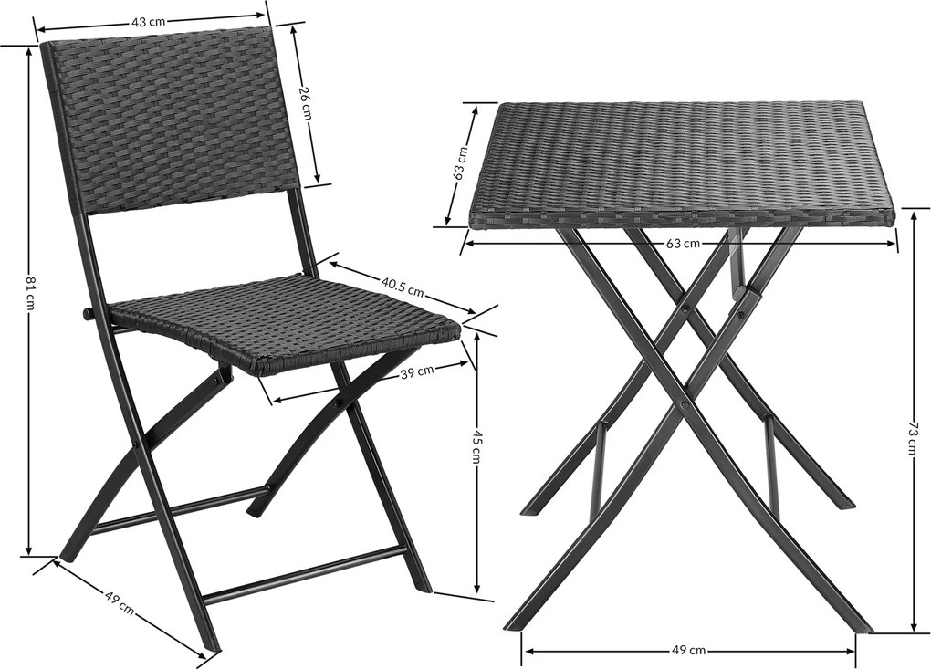 Ratanový balkónový set Rím - čierny