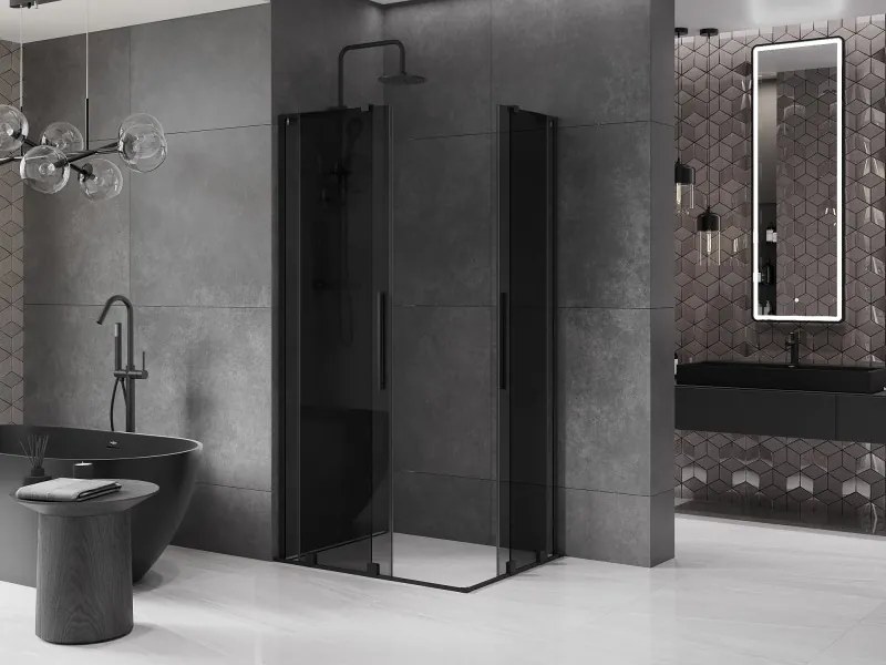 Mexen Velar L Duo, sprchový kút s posuvnými dverami 100 x 90 cm, 8mm šedé sklo, čierna matná, 871-100-090-02-43-70