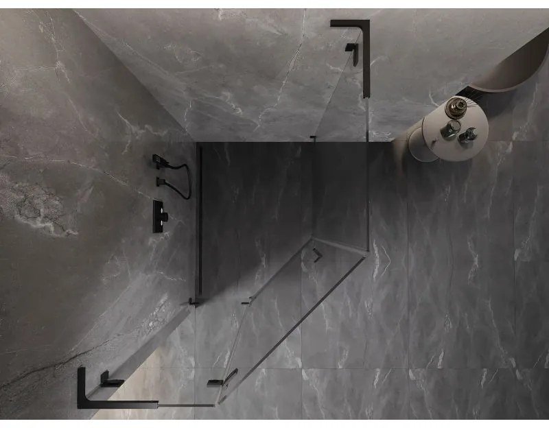 Mexen Lunar, L päťuholníkový sprchový kút naklápací doľava 90 x 100 cm, 8mm číre sklo, čierny profil, 831L-090L-100P-70-00-L