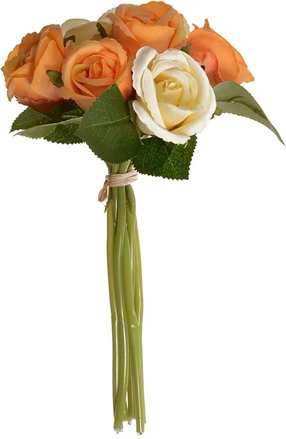 Umelá kytica pukov ruže oranžová, 22 cm