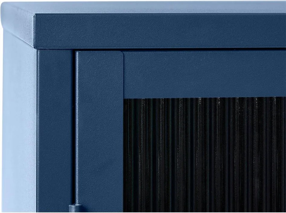 Modrá kovová vitrína Unique Furniture Bronco, výška 140 cm