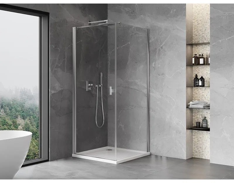 Mexen Mist-B, 1-krídlový výklopný sprchový kút 85 x 85 cm, číre sklo, chrómový profil, 8A2T-085-085-01-00