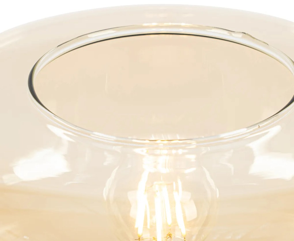 Art Deco stojaca lampa čierna s jantárovým sklom - Bizle