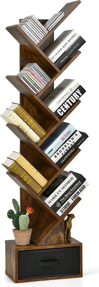 10-podlažná knižnica v hnedej farbe