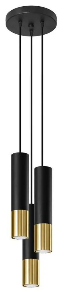 Sollux SL.0955 - Luster na lanku LOOPEZ 3xGU10/10W/230V guľatý čierna/zlatá SL.0955