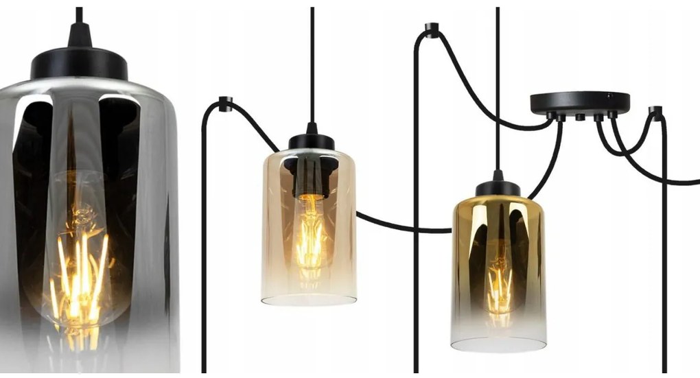 Závesné svietidlo Hella Spider, 4x sklenené tienidlo (mix 3 farieb)