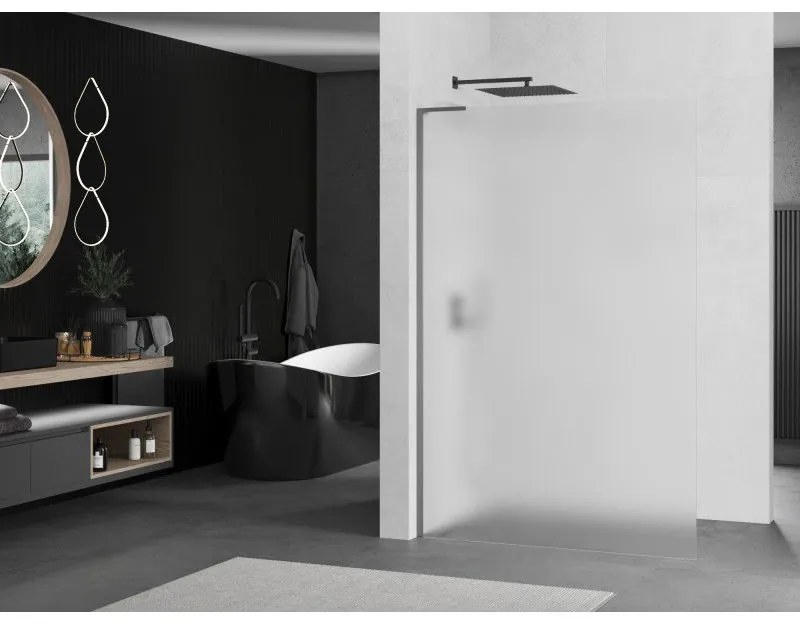 Mexen Kioto L, sprchová zástena Walk-In 100 x 200 cm, 8mm sklo námraza, grafitový profil, 800-100-103-95-30