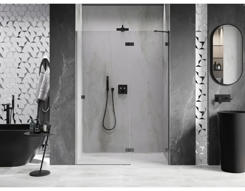 Mexen, Mexen Lunar pravé otočné sprchové dvere 135 cm, transparentné, pištoľový kov - 834-135-000-95-00-P