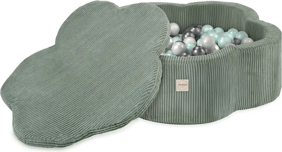 Suchý bazén kvietok s podložkou – zelený menčester 95×30 cm + 200 guličiek