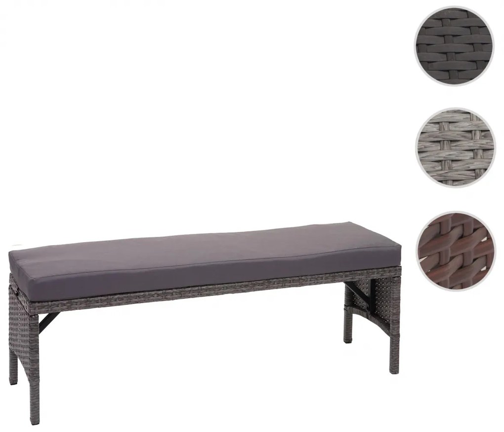 Záhradná lavica HWC-G16, polyratan - čierna, vankúš svetlosivá