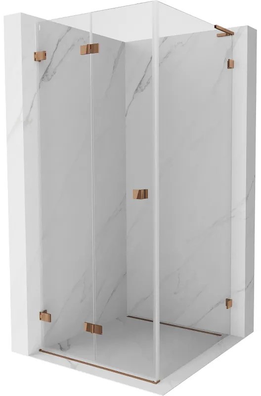 Mexen Lunar-F L, skladací sprchový kút ľavý 90 x 90 cm, 8mm číre sklo, profil ružové zlato, 836L-090-090-60-00-L