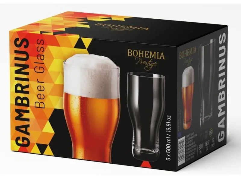 BOHEMIA PRESTIGE GAMBRINUS PIVNÝ POHÁR 500ML SADA 6 KS