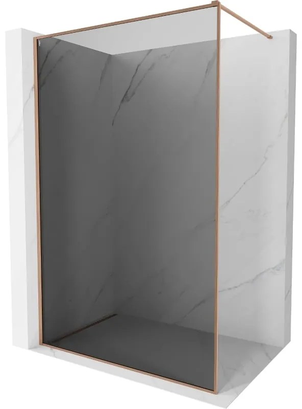 Mexen Kioto-F, sprchová zástena s rámom 100 x 202 cm, 8 mm šedé sklo, profil medená matná, 800-100-104-65-40