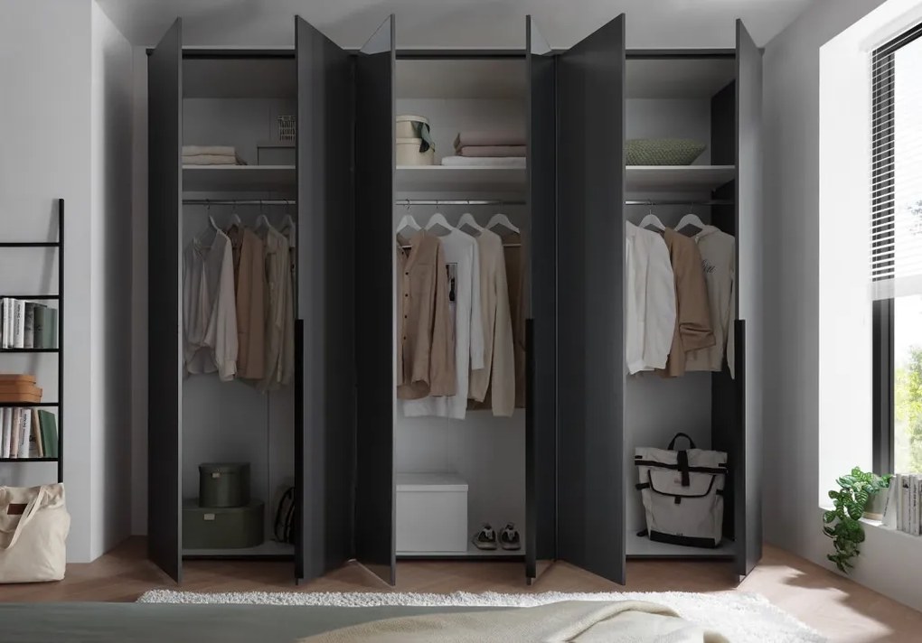 Šatníková skriňa so zrkadlami Kevo, 270 cm, grafitová