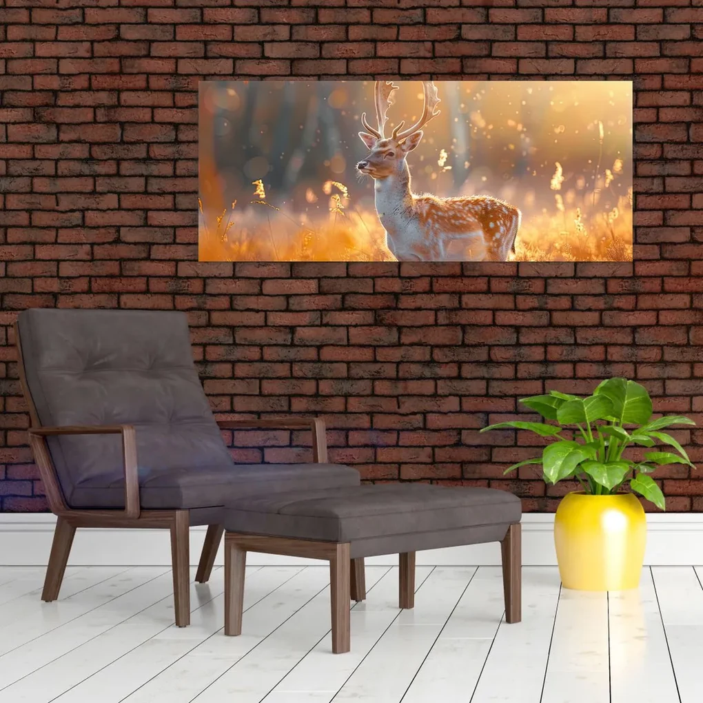 Obraz - Jeleň v poli (120x50 cm)