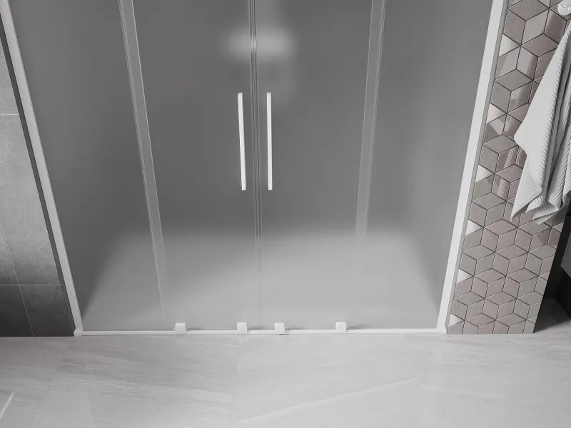 Mexen Velar L Duo, posuvné sprchové dvere do otvoru 180 cm, 8mm sklo námraza, biela matná, 871-180-003-32-20