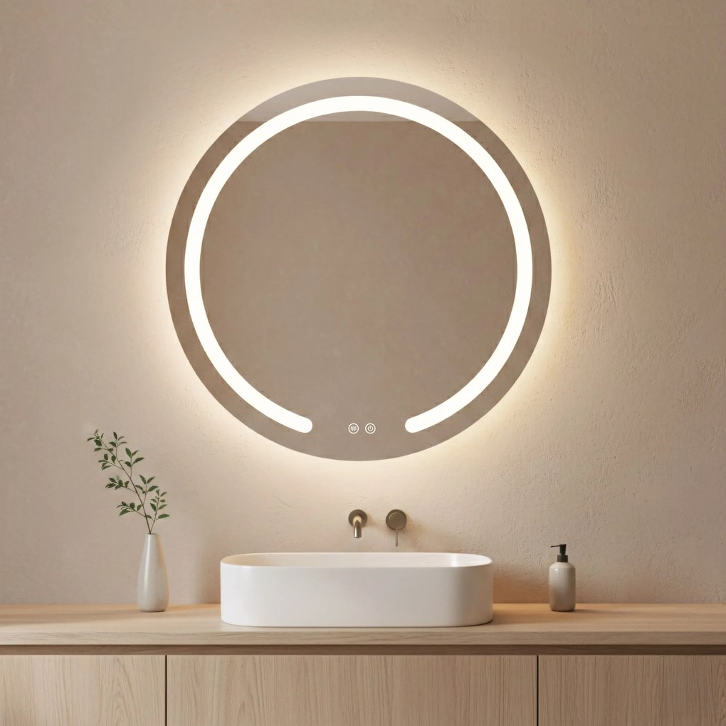 Rea Zrkadlo Modern ⌀80 cm s vyhrievaním a regulovateľným LED osvetlením HOM-00906