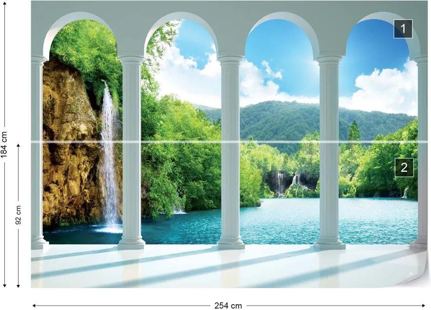 Fototapeta GLIX - Waterfall Lake Forest 3D Archway View + lepidlo ZADARMO Vliesová tapeta  - 254x184 cm