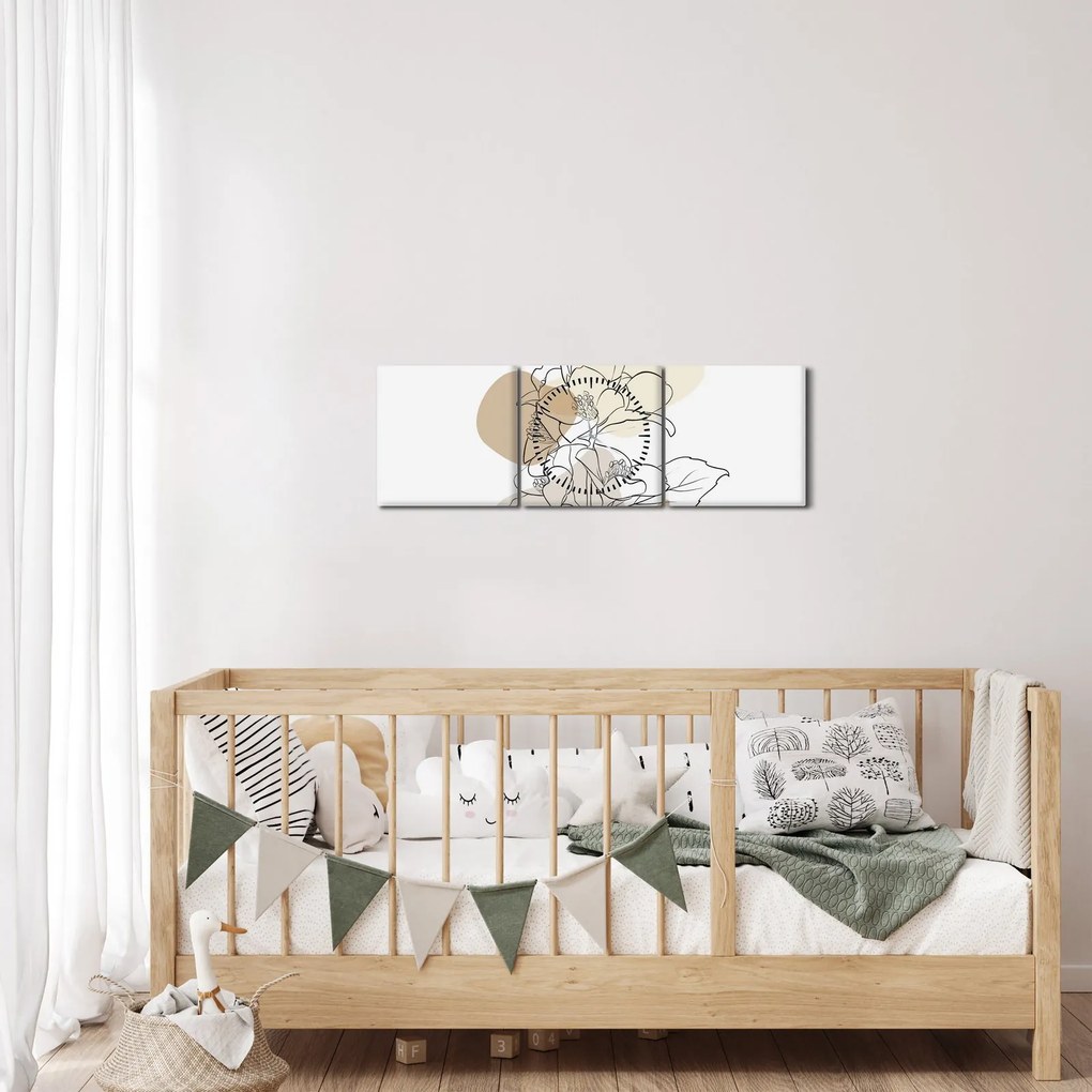 Obraz - Béžové kvety s motýľom N⁰1 (s hodinami) (90x30 cm)
