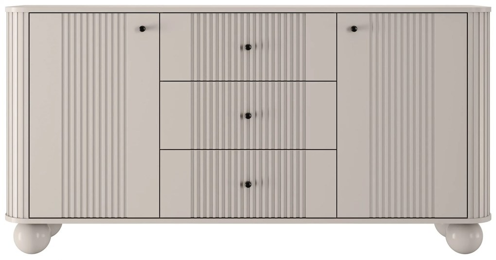 Komoda so zásuvkami Vesper 160 cm - kašmír / čierne úchytky / guľaté nohy