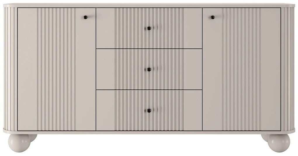 Komoda so zásuvkami Vesper 160 cm - kašmír / čierne úchytky / guľové nohy