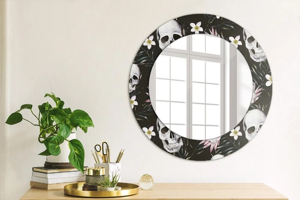 Okrúhle ozdobné zrkadlo Kvety lebky fi 50 cm