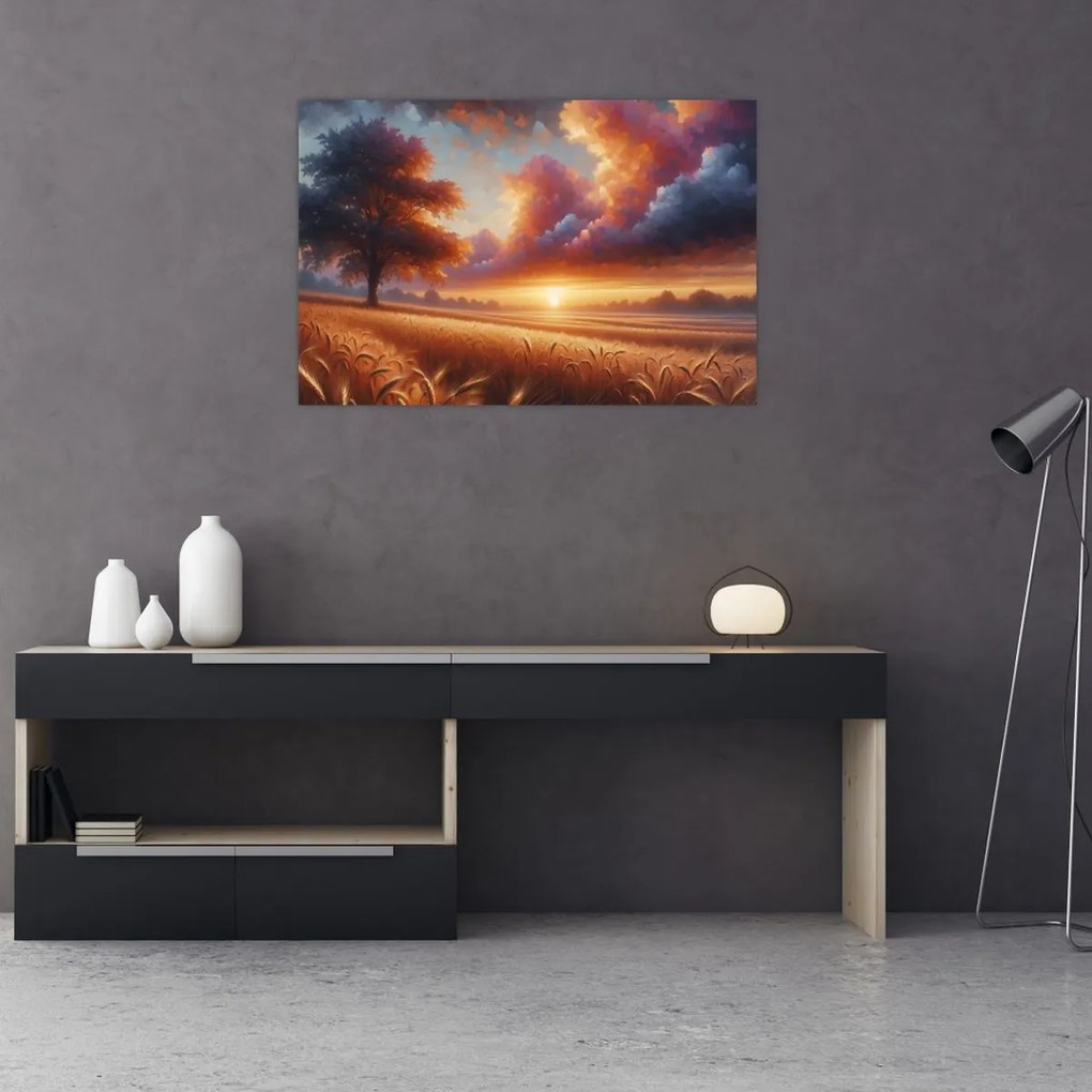 Obraz – Západ slnka na poli (90x60 cm)
