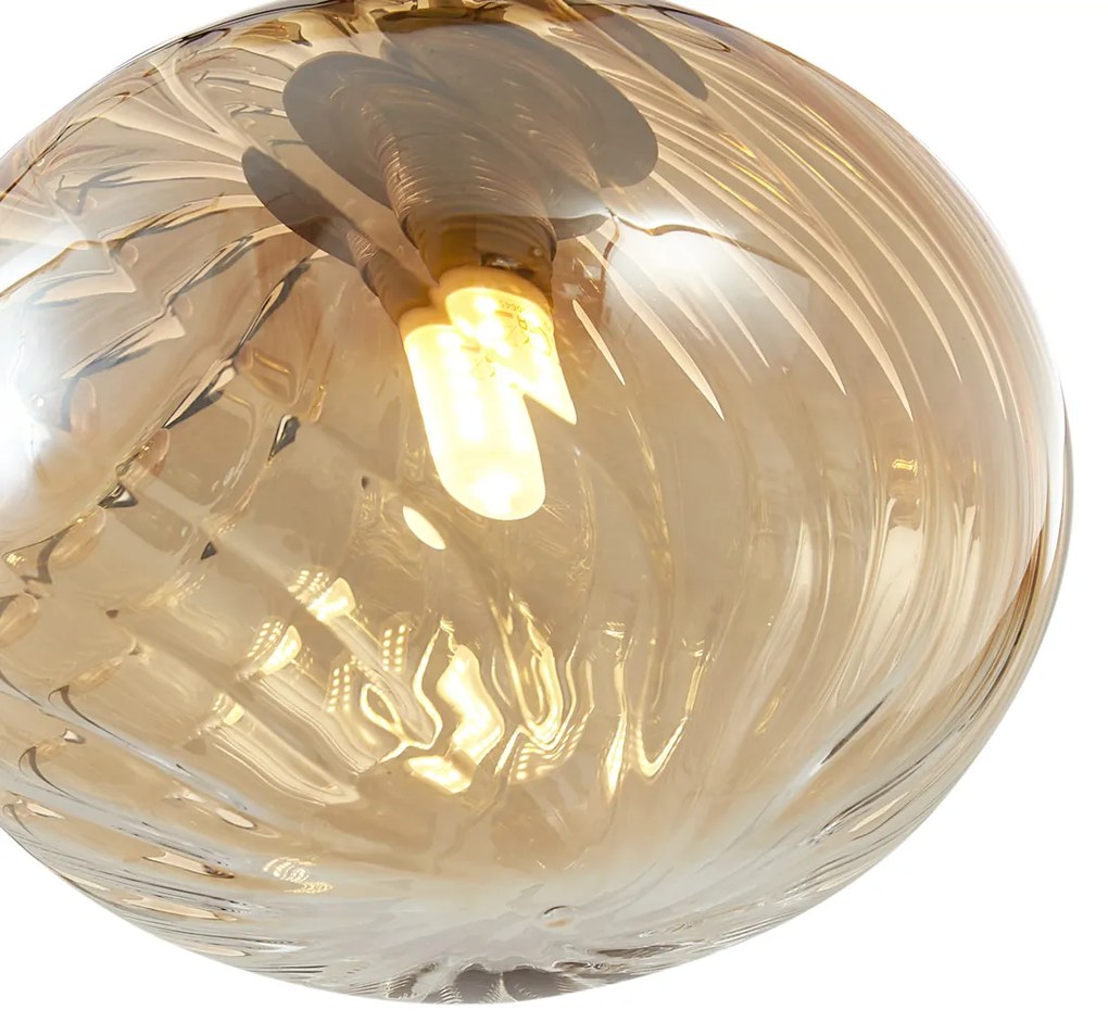 Závesná lampa Art Deco zlatá s jantárovým sklom 9-Lights - Jia