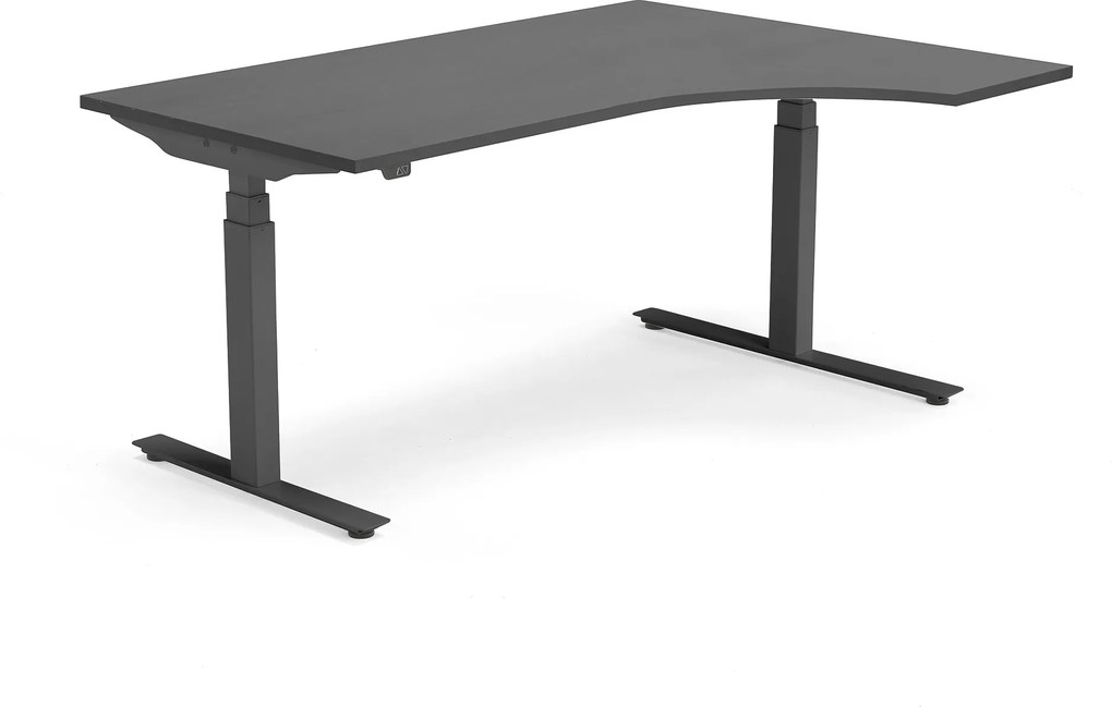 Výškovo nastaviteľný stôl Modulus, ergonomický 1600x1200 mm, čierna/ čierna