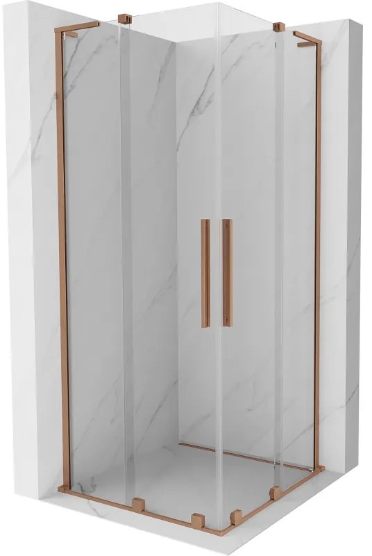 Mexen Velar L Duo, sprchový kút s posuvnými dverami 100 x 100 cm, 8mm číre sklo, medená matná, 871-100-100-02-03-65