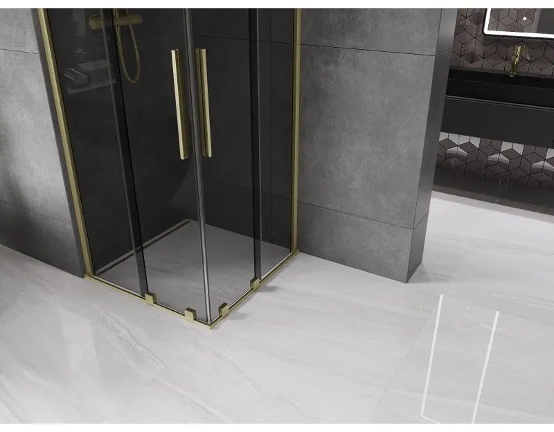 Mexen Velar Duo, sprchový kút s posuvnými dverami 90 x 90 cm, 8mm šedé sklo, zlatá matná, 871-090-090-42-55