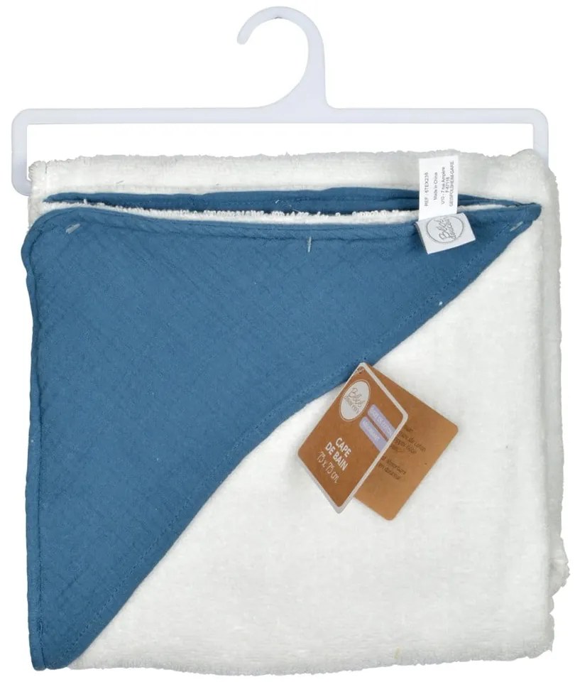 Modrá mušelínová detská osuška s kapucňou 75x75 cm – Bébé Douceur