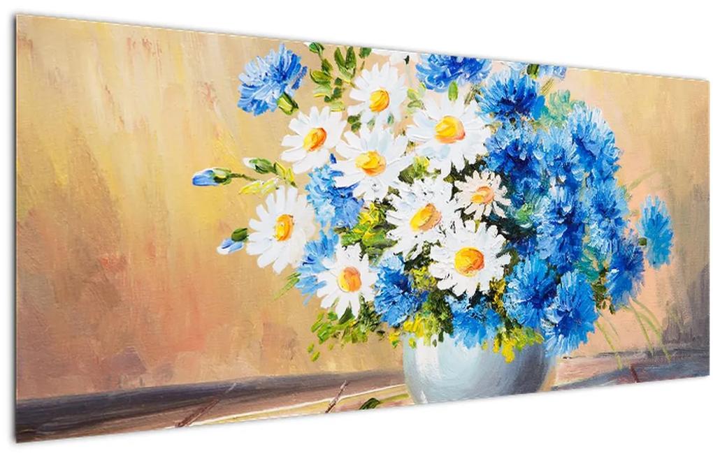 Maľovaný obraz vázy kvetín (120x50 cm)
