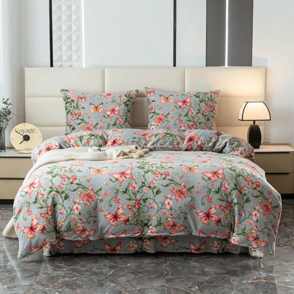 Obliečky mikroplyš PINK BUTTERFLY sivé Rozmer obliečky: 70 x 80 cm | 140 x 200 cm