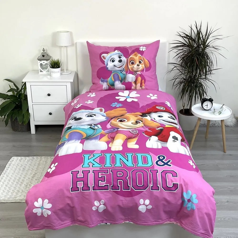 Ružové bavlnené detské obliečky na jednolôžko 140x200 cm Paw Patrol "Heroic" – Jerry Fabrics