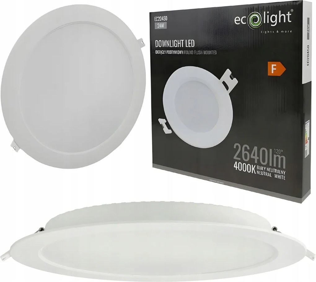 LED ZÁPUSTNÉ 24W OKRÚHLE STROPNÉ SVIETIDLO NEUTRÁLNA BIELA 4000K 2640lm Očko