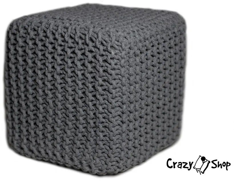 Pletený puf CRAZYSHOP CUBE, tmavo šedý (ručne pletený)