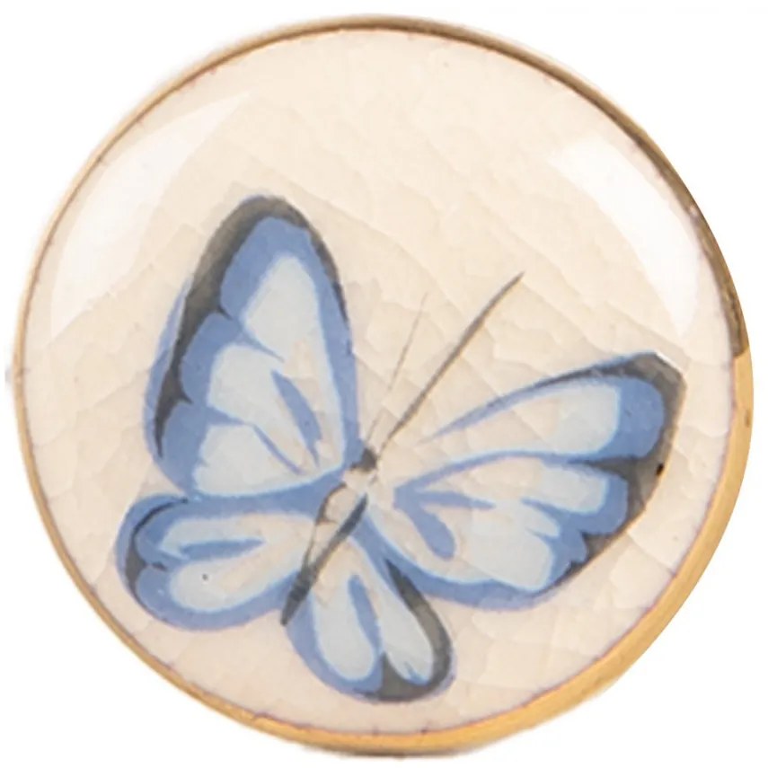 Béžová keramická knopka s motýlikom Butterfly - Ø 3*3 cm / S3 cm