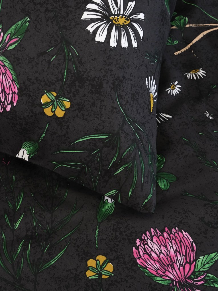 Bavlnená obliečka na vankúš Renforcé 70 × 90 cm - Herbár čierny