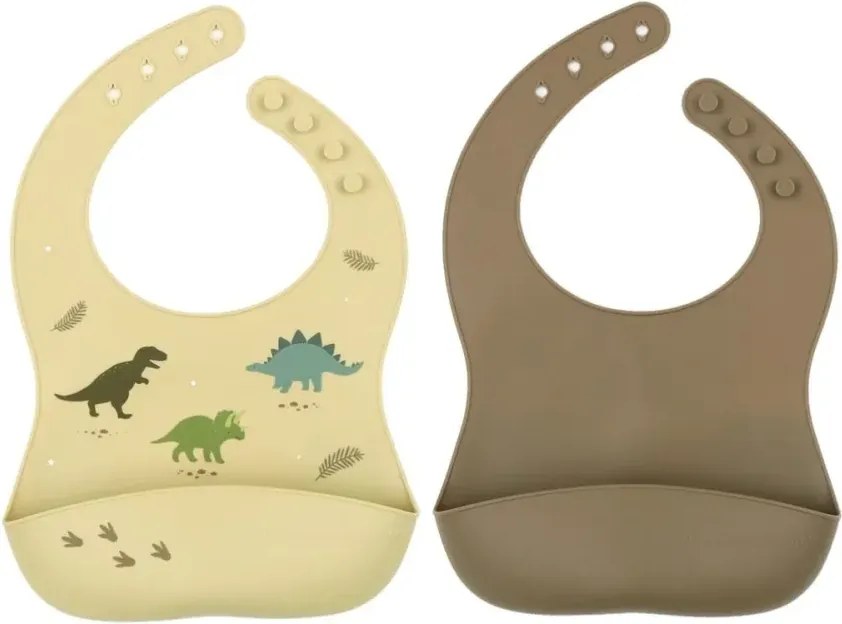 Sada 2 silikónových podbradníkov dinosaurus