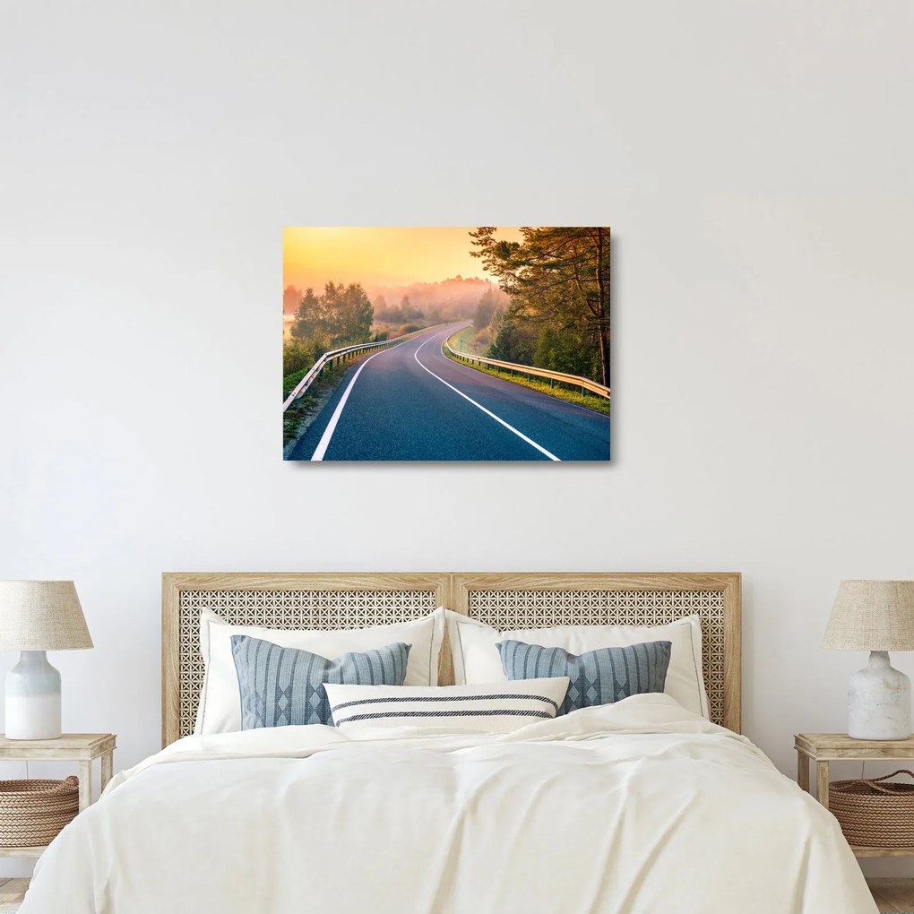 Sklenený obraz - Cesta pri východe slnka (70x50 cm)