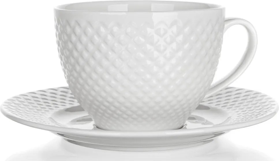 Šálka s podšálkou Diamond Line 220 ml, biely s reliéfem