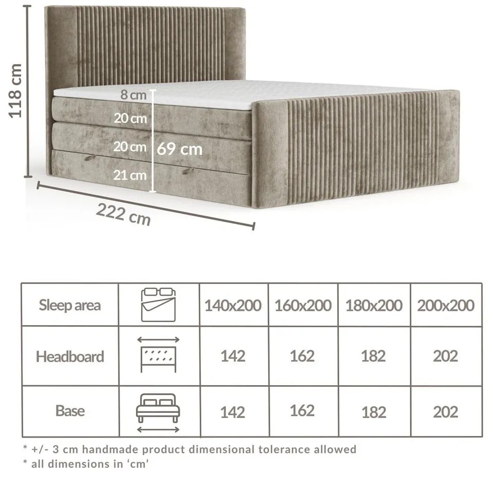 Svetlohnedá boxspring posteľ s úložným priestorom 160x200 cm Bergamo – Maison de Rêve