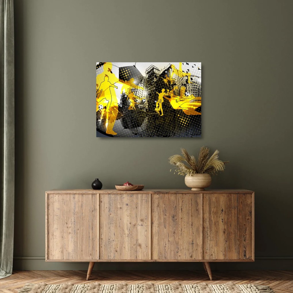 Sklenený obraz - Futbal vo veľkomeste (70x50 cm)