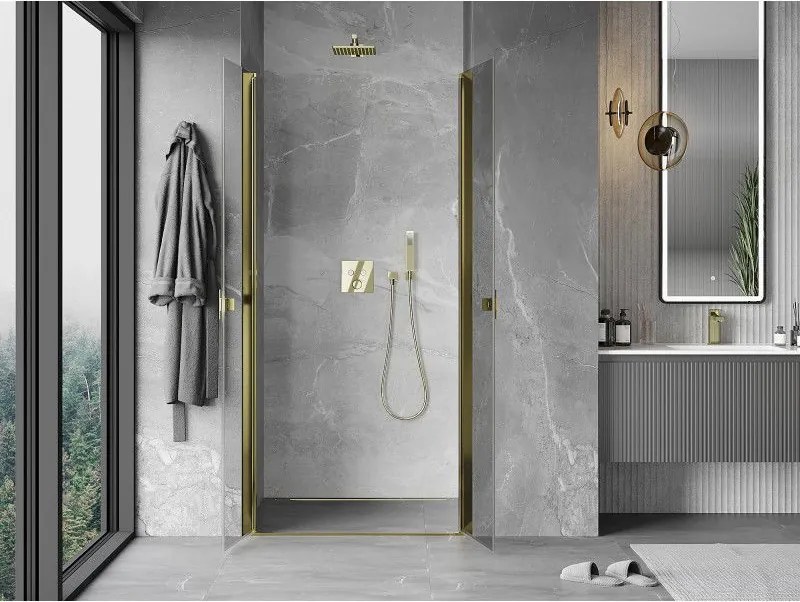 Mexen MIST, 2-krídlové sprchové dvere (d+d) 95x200 cm, 6mm číre sklo, zlatý lesklý profil, 8A7-095-000-50-00