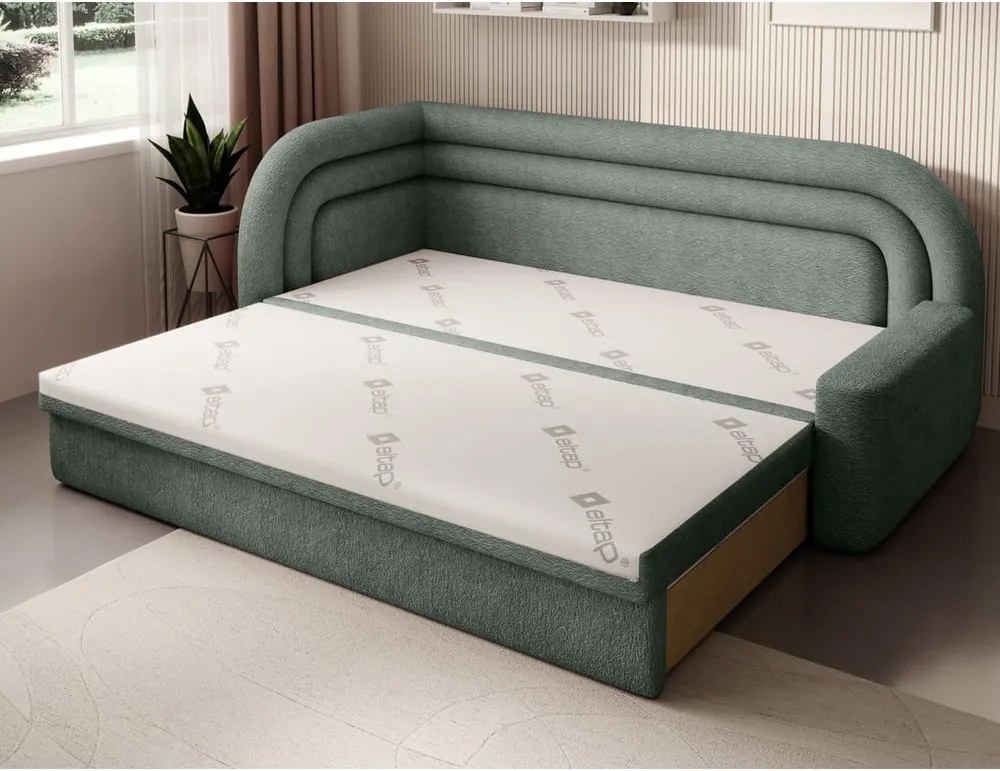 Zelená ženilková rozkladacia/s úložným priestorom pohovka ľavý roh 223 cm Fabillo – ELTAP