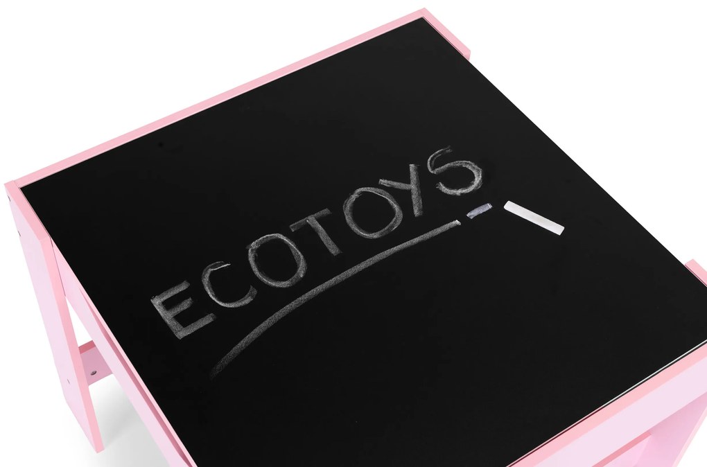 EcoToys Detská zostava nábytku, stôl + 2 stoličky, tabuľa - ružová ECOTOYS